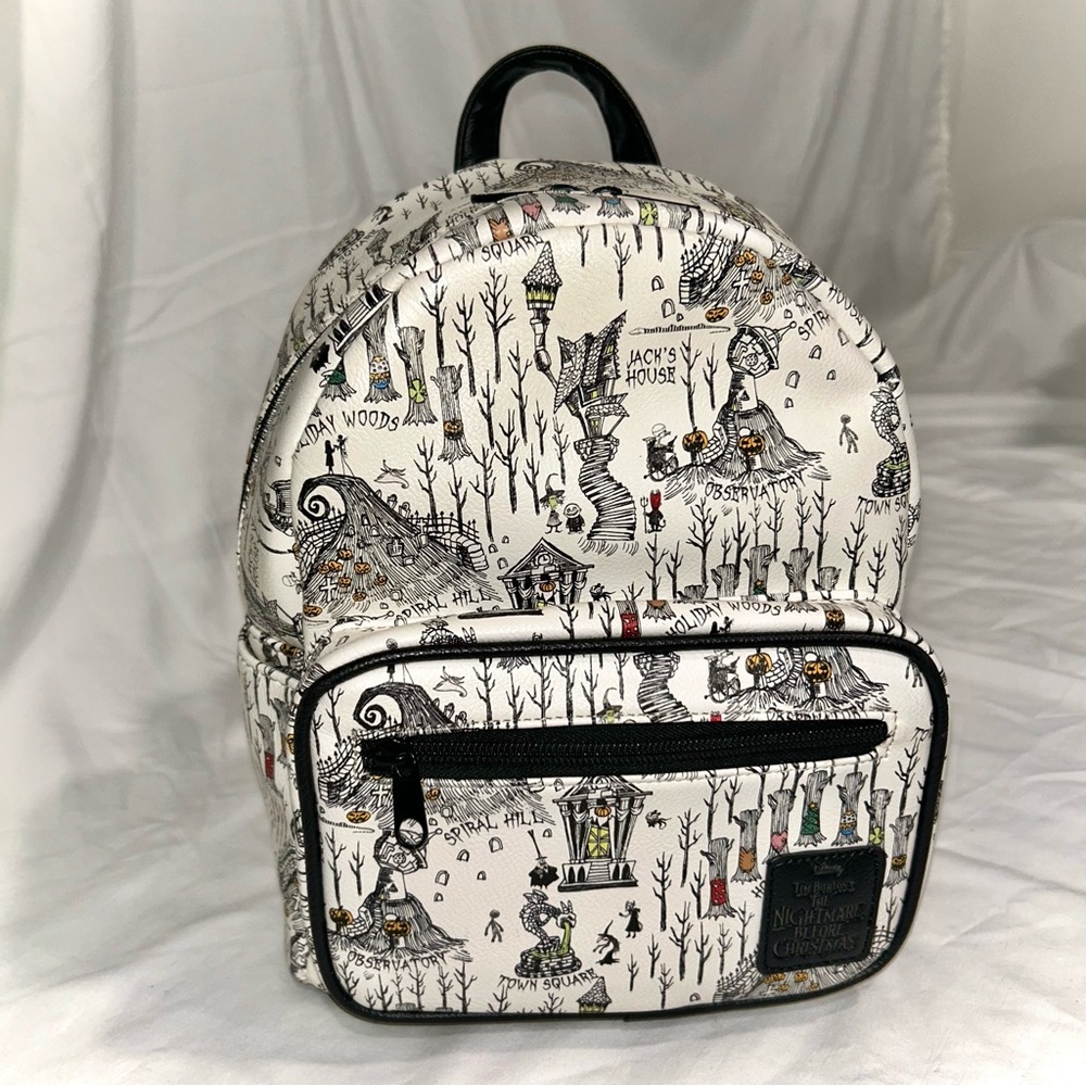 Loungefly Disney Rare Nightmare Before Christmas Halloween Town Map Backpack